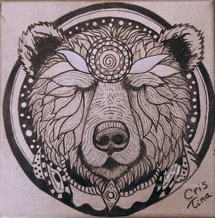 Drawing titled "Ours Mandala" by Cristina Carmona, Original Artwork, Marker