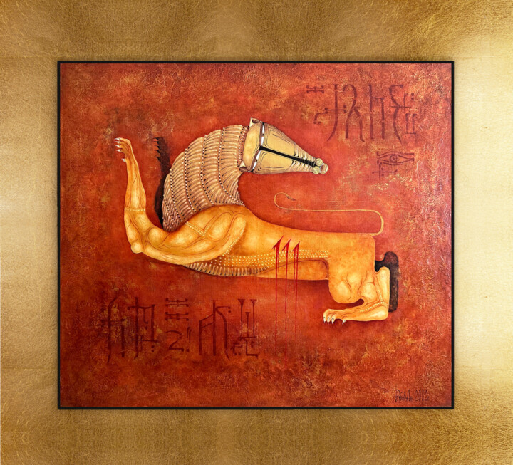 Painting titled "Wonded Lion" by Andrew Ryabov, Original Artwork, Oil Mounted on Wood Stretcher frame