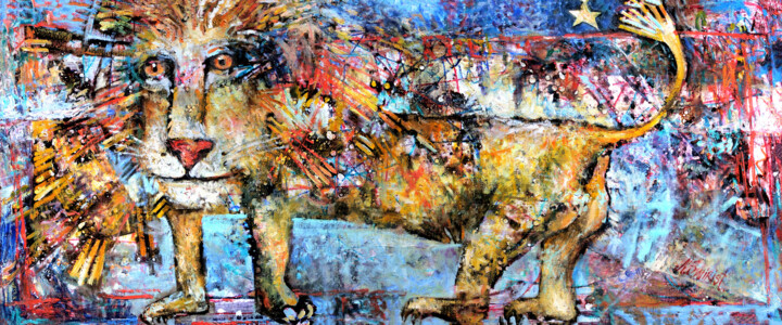 Lion 绘画, 23.6x57.1 in