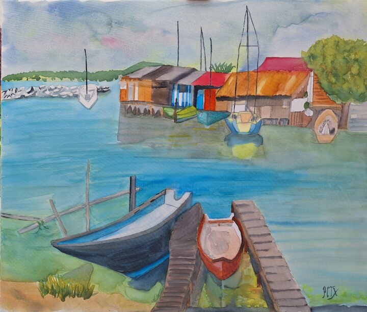 Peinture intitulée "Sète pointe courte" par Pascale Coutoux, Œuvre d'art originale, Aquarelle Monté sur Châssis en bois