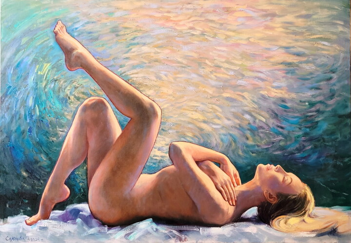 Sea Nymph. Naked girl against the sea Картина, 33,1x47,2 in