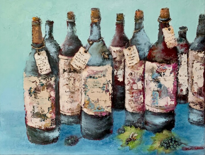 Vintage Wine Bottles 绘画, 19.7x25.6 in