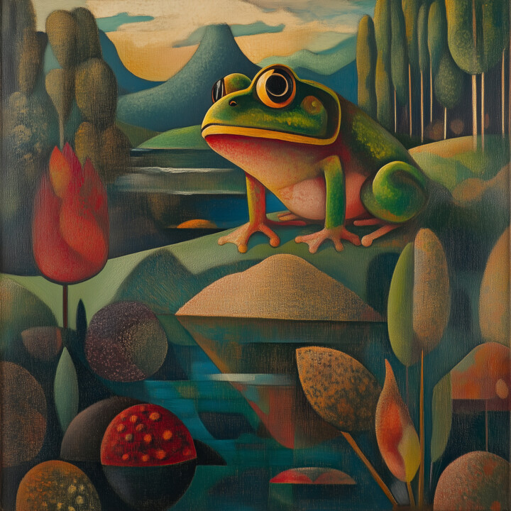 King of the Pond: A Bullfrog's Regal Presence 数字艺术