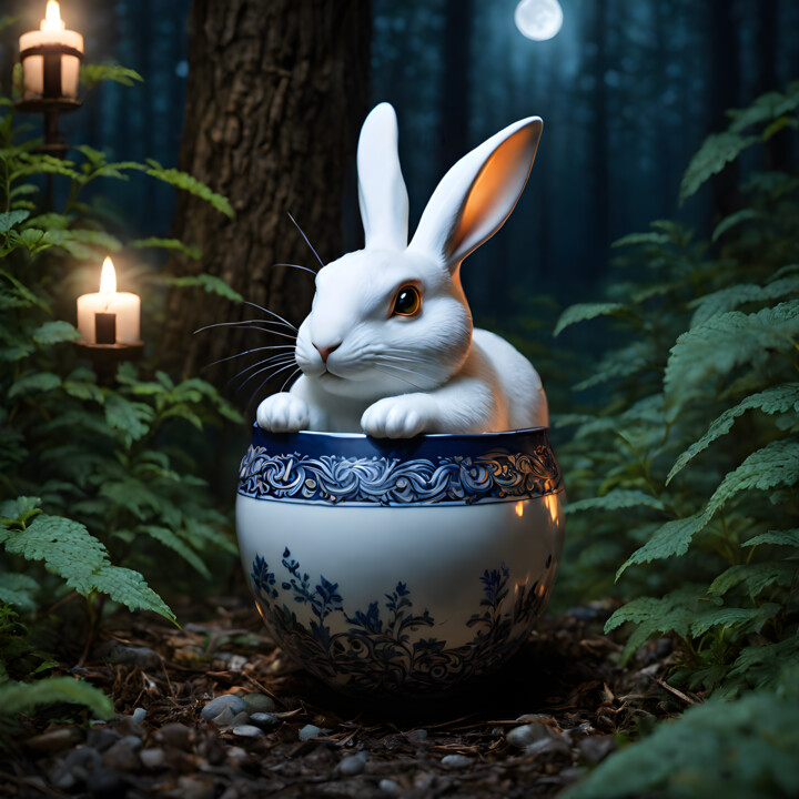 Arts numériques intitulée "Lapin en Porcelaine" par Frraincky, Œuvre d'art originale, Image générée par l'IA