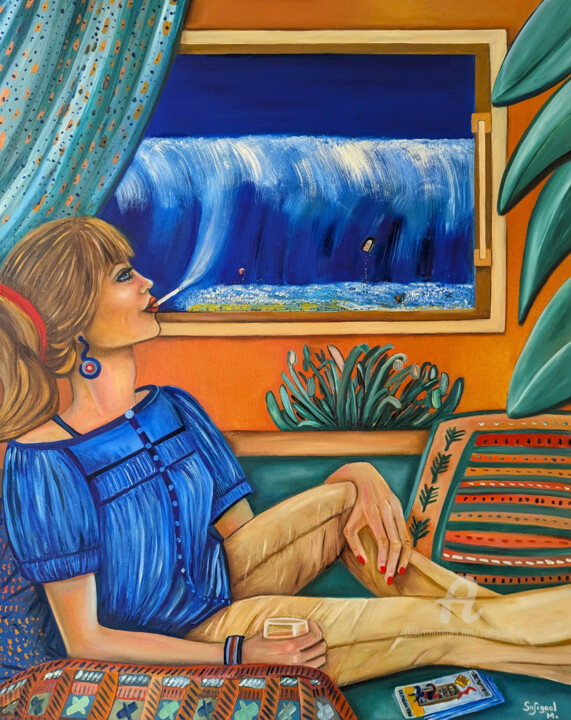 Painting titled "Appartement avec vue" by Sofigael M., Original Artwork, Oil Mounted on Wood Stretcher frame
