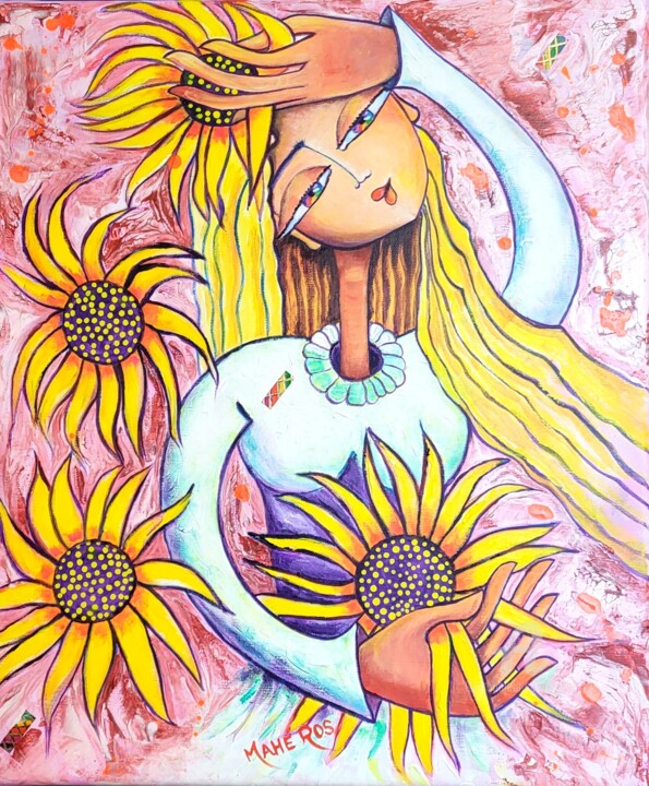 Peinture intitulée "Jeune fille aux tou…" par Mahé Ros, Œuvre d'art originale, Acrylique Monté sur Châssis en bois