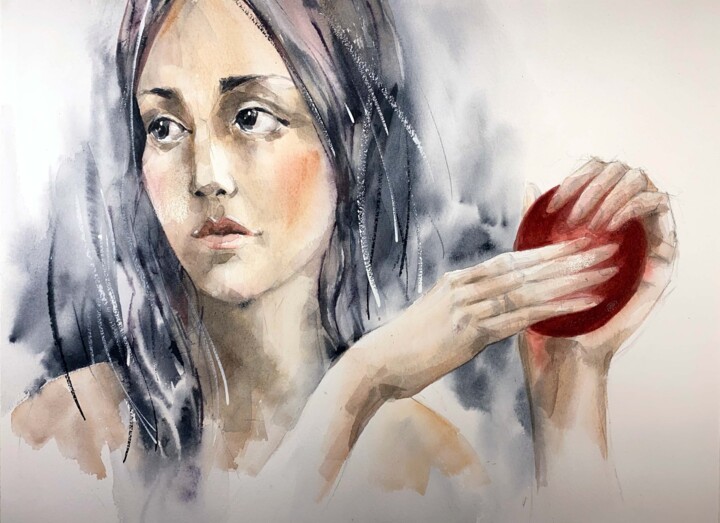 绘画 标题为“Red apple” 由Galina Poloz, 原创艺术品, 水彩