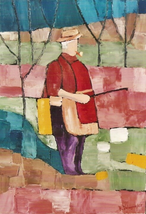 EMILE PAPON EN JARDINIER 绘画, 21.7x15 in