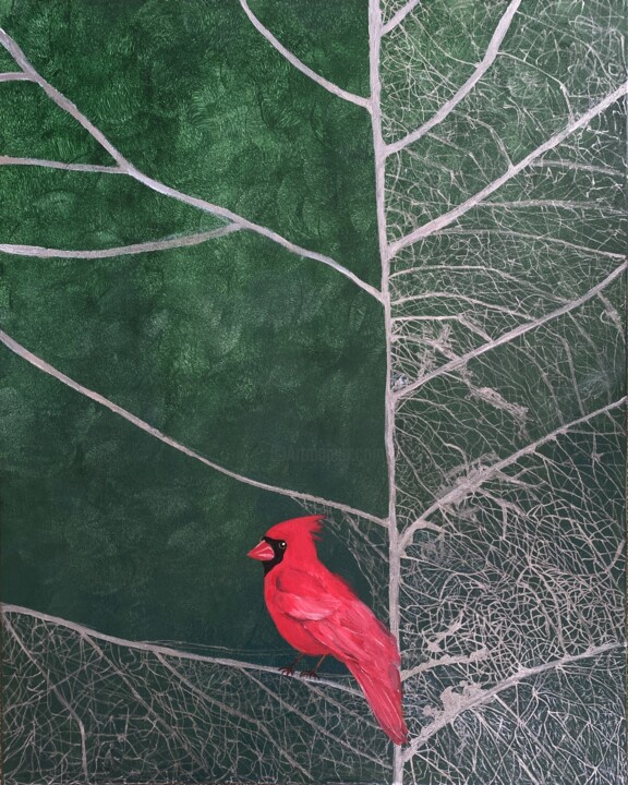 Heart of nature (red cardinal, angry birds) 绘画, 29.9x24 in