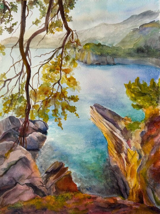 Painting titled "Где-то в Черногории" by Mikhailova, Original Artwork, Watercolor