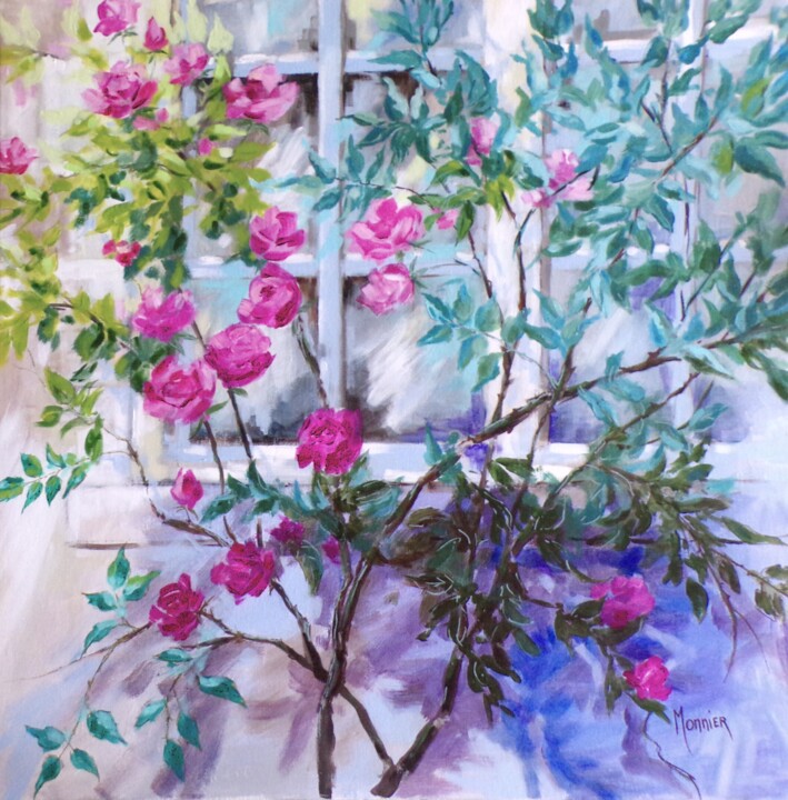 Peinture intitulée "Devant la fenêtre" par Cathy Monnier, Œuvre d'art originale, Acrylique Monté sur Châssis en bois