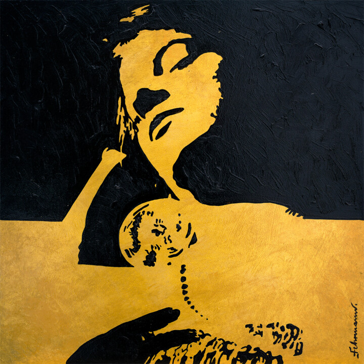Woman, № 4 | Original Schwarz-Gold-Gemälde 绘画, 19.7x19.7 in