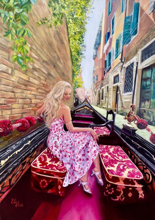 Girl Traveling in Venice 绘画, 39.4x27.6 in
