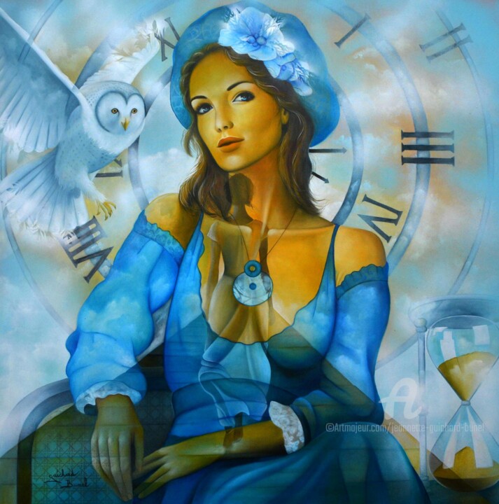 Peinture intitulée "L'Horloge du temps" par Jeannette Guichard-Bunel, Œuvre d'art originale, Huile Monté sur Châssis en bois