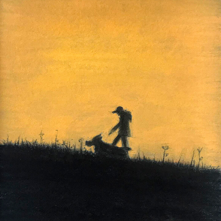 TRUE FRIEND (Walking with dog) Tekening, 7,1x7,1 in