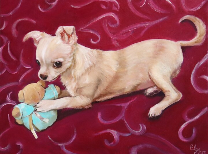 Playful Chihuahua 绘画, 11.8x15.8 in