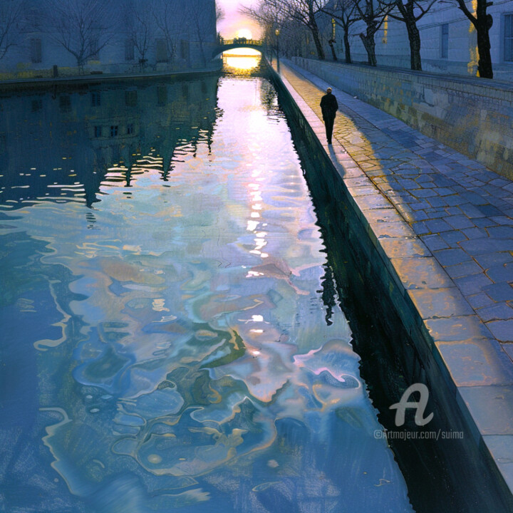 Morning Stroll by the Waterside Digital Arts, 16x16 in