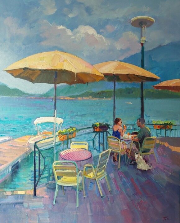 Sommercafé am Comer See Painting, 39.4x31.5 in