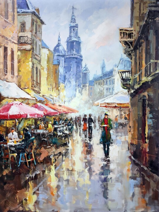 Schilderij getiteld "Street cafe 05D" door Lermay Chang, Origineel Kunstwerk, Olie