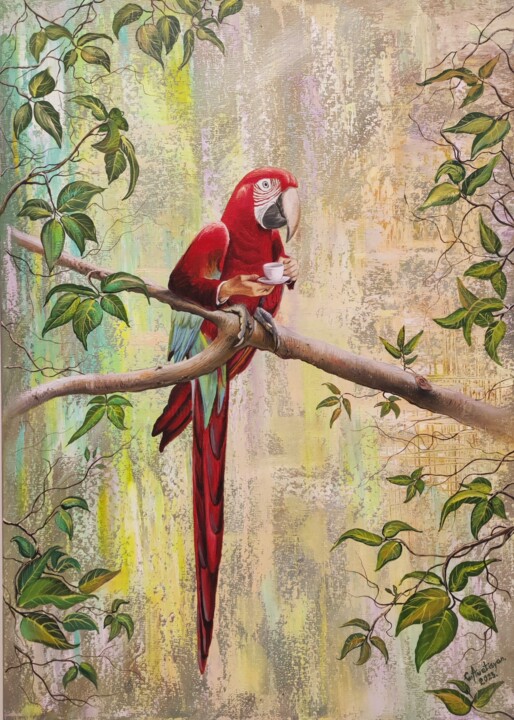 The Parrot's Coffee Break 绘画, 27.6x19.7 in