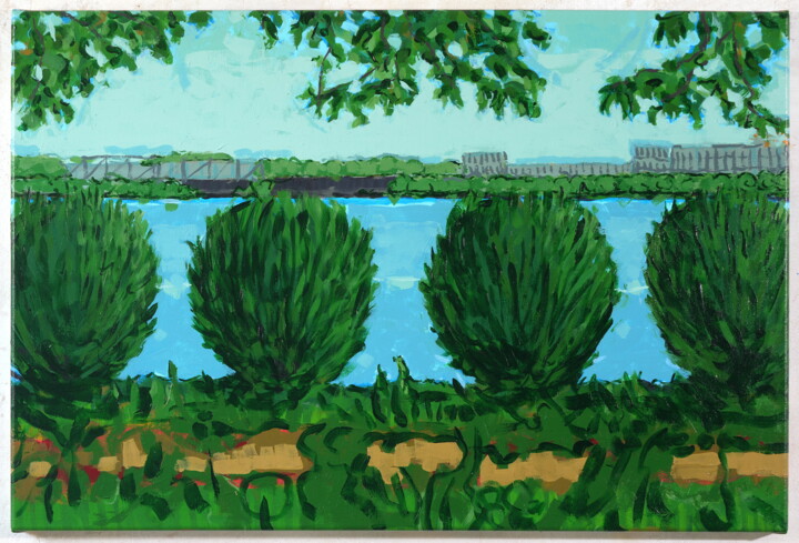 Malerei mit dem Titel "Elbe 2021/08/06B" von Detlef Lemme (Farbenkugel), Original-Kunstwerk, Acryl Auf Keilrahmen aus Holz m…