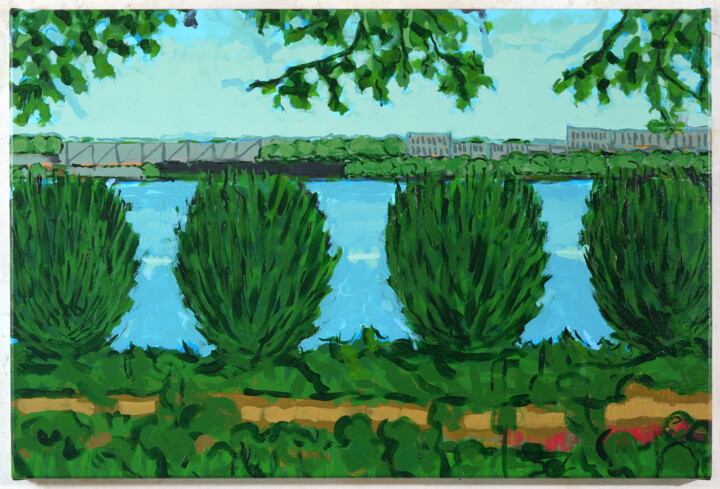 Malerei mit dem Titel "Elbe 2021/08/06C" von Detlef Lemme (Farbenkugel), Original-Kunstwerk, Acryl Auf Keilrahmen aus Holz m…