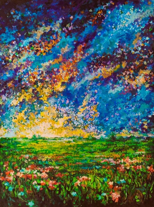 Pintura intitulada "Starry night" por Mark Art, Obras de arte originais, Óleo