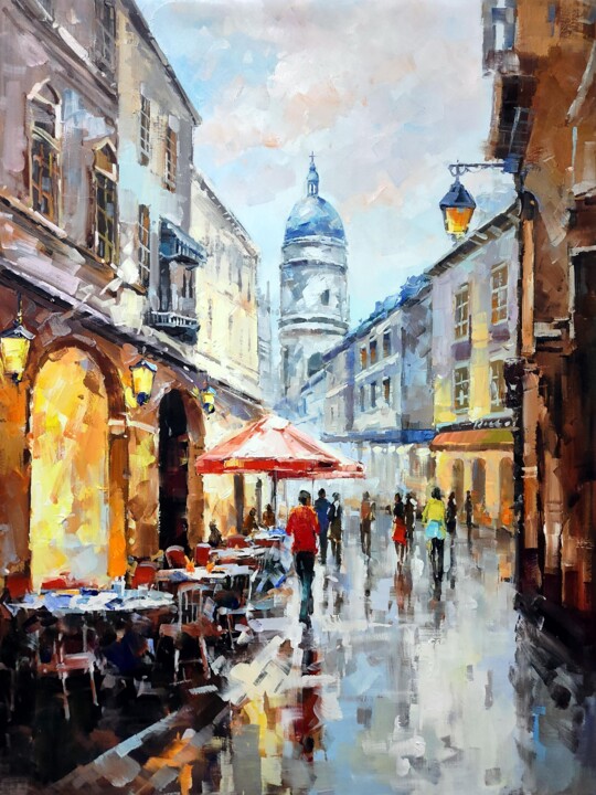 Schilderij getiteld "Street cafe 06D" door Lermay Chang, Origineel Kunstwerk, Olie