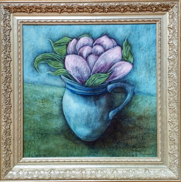 Painting titled "Magnolia" by Hadzi Natalija Milutinovic, Original Artwork, Acrylic Mounted on artwork_cat.