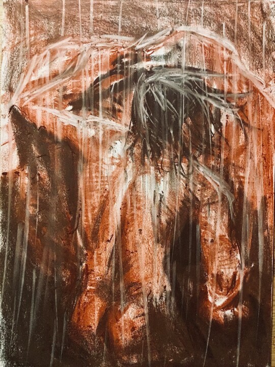 Sisyphus and the boulder 그림, 16.5x11.8 in