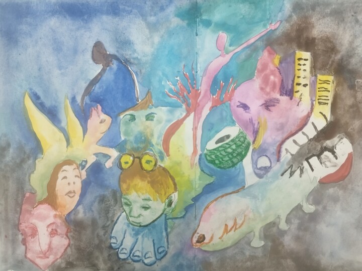 Pescado 绘画, 11.7x16.5 in