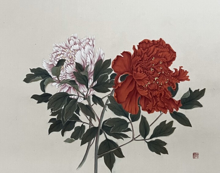 Peony Love 绘画, 16.1x18.9 in