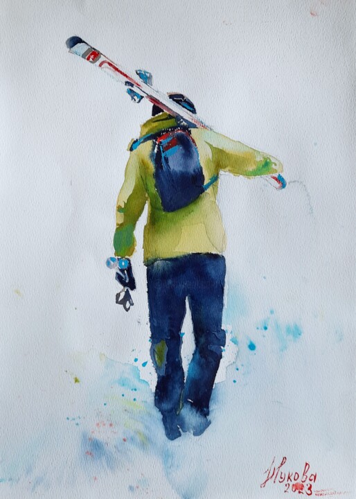 Skier 绘画, 15.4x10.6 in