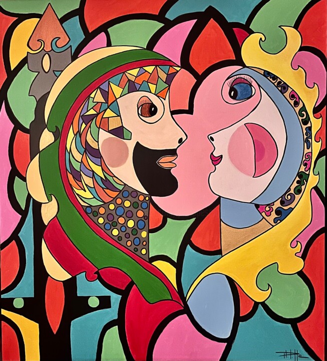 Painting titled "Amour princier" by Philippe Seigle, Original Artwork, Acrylic Mounted on Wood Stretcher frame