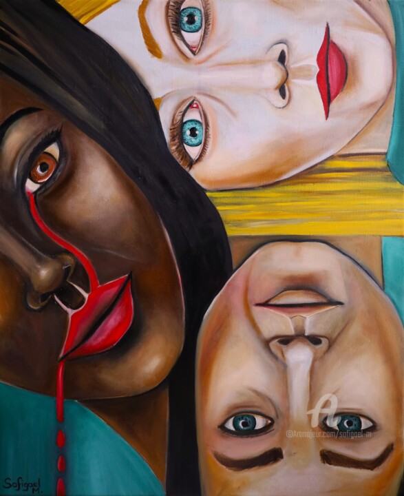 Painting titled "Triangle" by Sofigael M., Original Artwork, Oil Mounted on Wood Stretcher frame