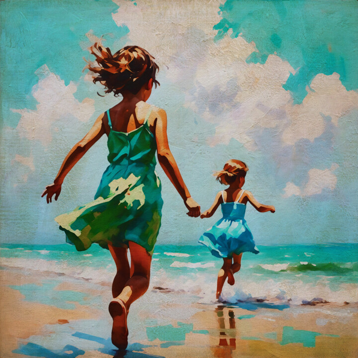 Schilderij getiteld "Beachside Innocence" door Jan Keteleer, Origineel Kunstwerk, Digitaal Schilderwerk