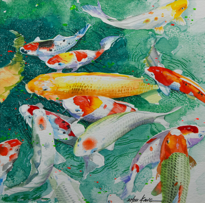 koi fish 2 绘画, 14.2x13.4 in