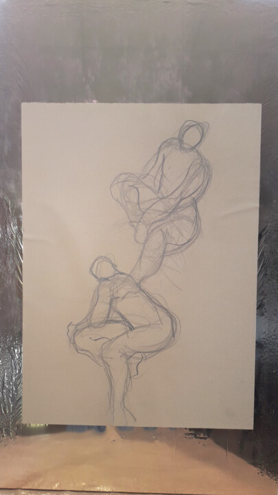제목이 "Deux croquis"인 그림 Violettedetoulouse로, 원작, 연필 목재 패널에 장착됨