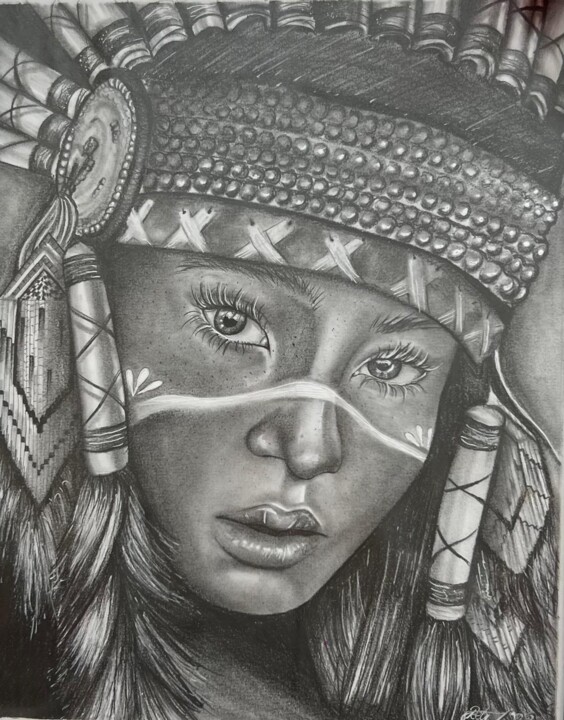 Drawing titled "Aadhya" by Rely Tudor, Original Artwork, Pencil Mounted on Cardboard