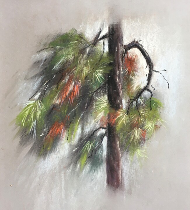 Drawing titled "PINE TREE #2" by Ksenia Lutsenko, Original Artwork, Pastel