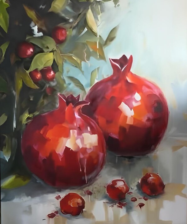 Картина с фруктами Гранатовая симфония Примерка в интерьер Schilderij, 47,2x31,5 in