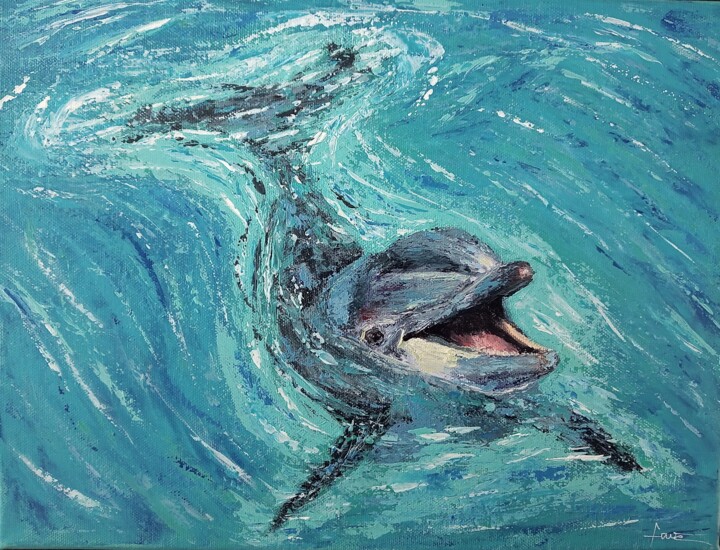 Le dauphin 2 绘画, 11.8x15.8 in