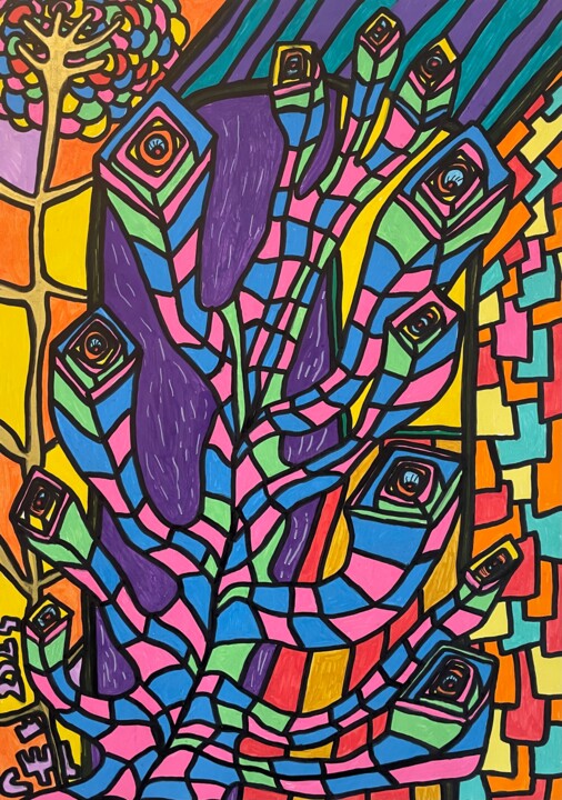 Drawing titled "A tree and a tree" by Christophe Verger-Lecocq, Original Artwork, Marker