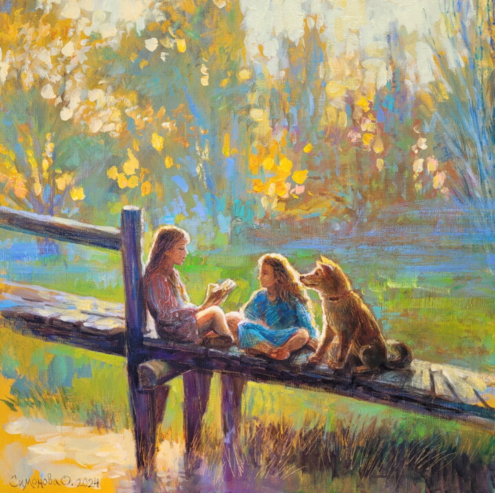 Painting titled "Summer Story. Oil P…" by Simanolya, Original Artwork, Oil Mounted on Wood Stretcher frame