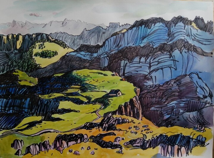 Swiss Alps,mountain landscape Schilderij, 14,2x18,5 in