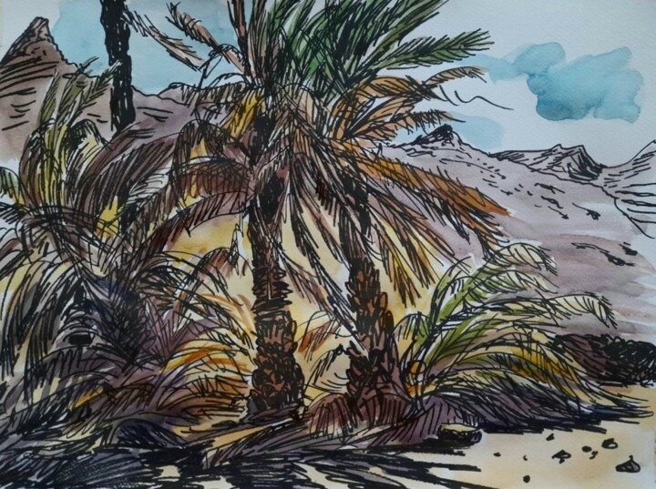 Painting titled "Palms of Gran Canar…" by Marina Lukianova, Original Artwork, Watercolor