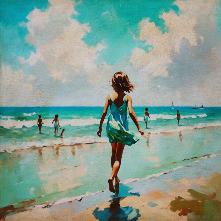 Schilderij getiteld "Serenity by the Sea" door Jan Keteleer, Origineel Kunstwerk, Digitaal Schilderwerk