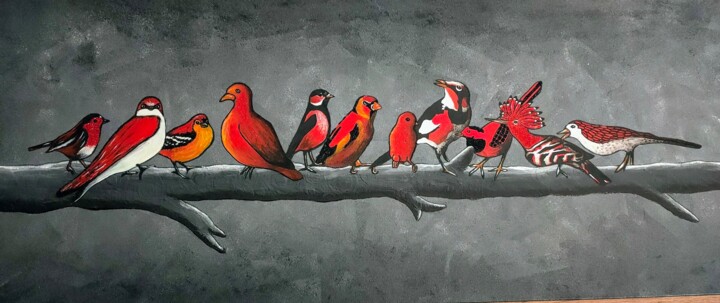 Oiseaux Painting, 19.7x59.1 in