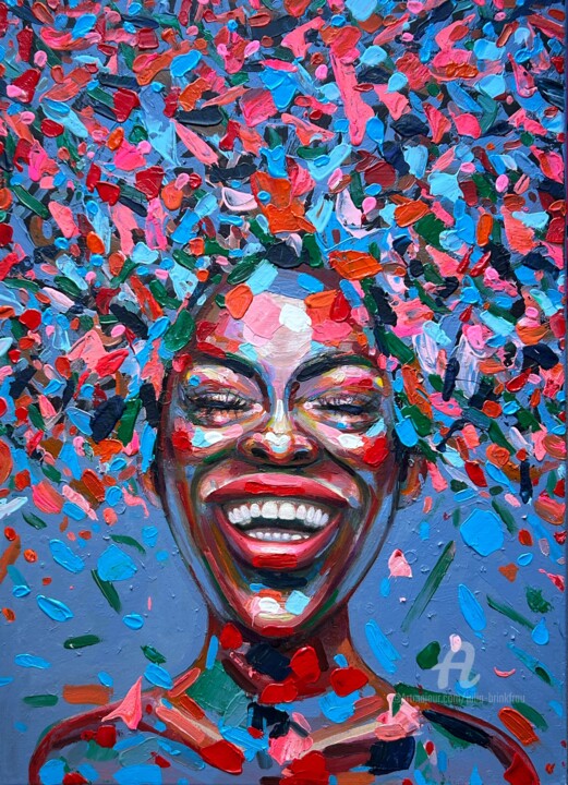 Modern joyful portrait 绘画, 19.7x27.6 in