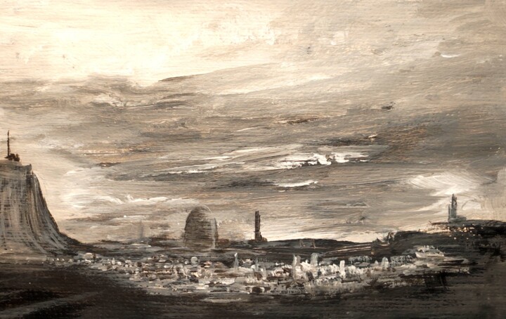 Worker's village near to 18th century nuclear power plant Schilderij, 5,9x8,7 in